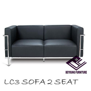 柯布西耶沙发 大安乐沙发LC3 SOFA黑色真皮沙发双人位沙发