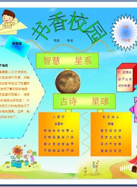 书香校园彩色电子小报小学生电脑手抄报语文简报板报剪报模板191
