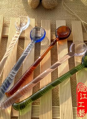 高硼硅纯手作玻璃勺 耐高温可爱彩色玻璃勺子 咖啡勺 调羹