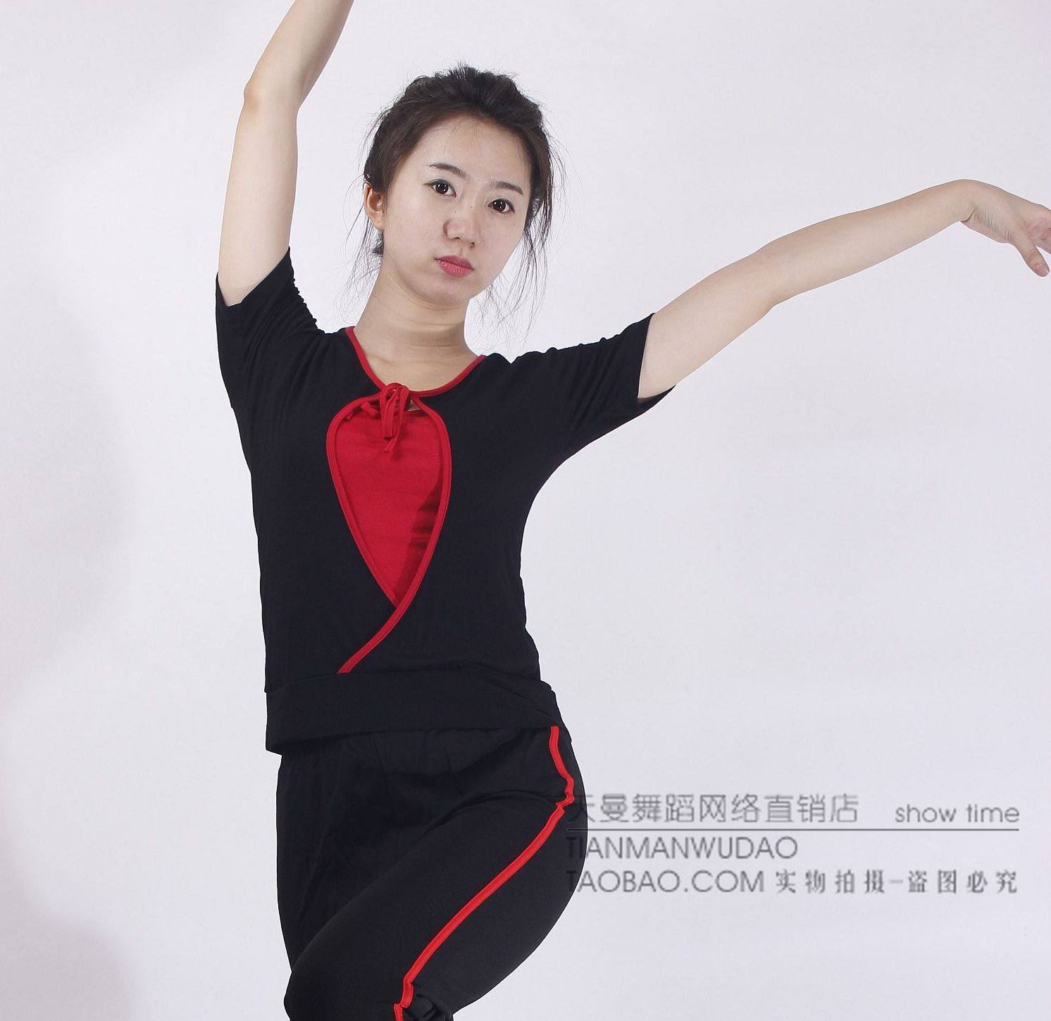 摩力卡女短袖前系带舞蹈上衣广场舞上衣舞蹈服练功服瑜珈民族舞服