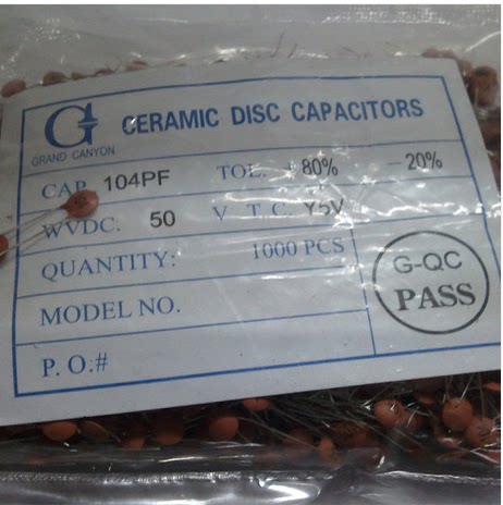 104 瓷片电容 cc1 50v 104 0.1uf 片径5mm 1包1000只8元