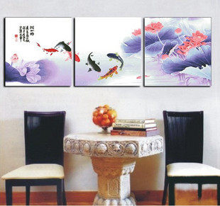 超清晰彩色十字绣图纸/源文件 三联画 连年有余