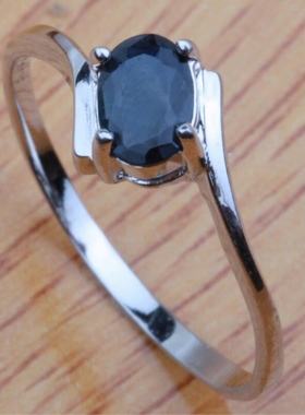 纯银白金天然指环蓝宝石尾戒