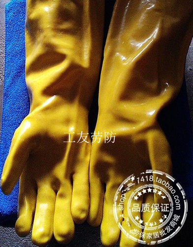 千禧龙045 035CM棉毛浸塑手套耐油耐酸碱劳保橡胶防护防水手套