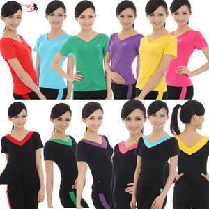 九舞莫代尔广场舞服装上衣新款短袖时尚双V领跳舞衣练功服春秋女