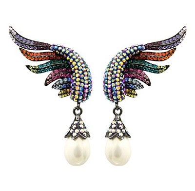 现货英国满钻翅膀礼物珍珠吊坠