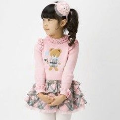 包邮春秋装韩版小熊公主蛋糕连衣裙针织衫儿童装毛衣女童外套