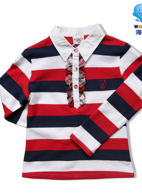 海威迩童装女童秋冬清仓中大童半开领全棉翻领长袖T恤111530