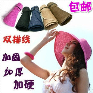 韩版沙滩帽遮阳帽空顶帽草帽女 夏天防晒折叠大沿太阳帽儿童帽子