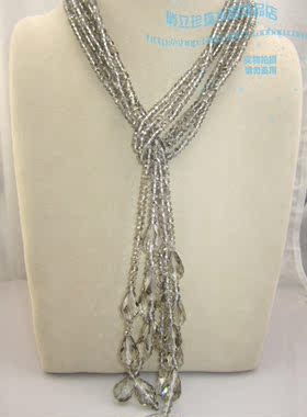 水晶灰色晚宴围巾毛衣链