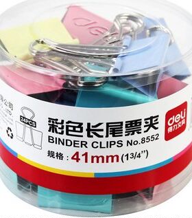 得力彩色筒装24只/盒长尾票夹