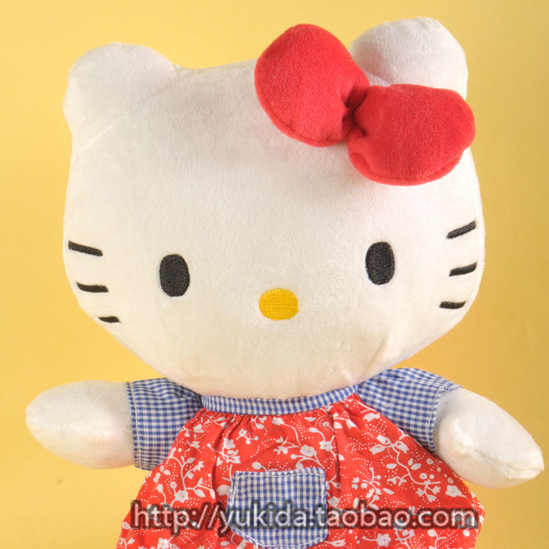 Sanrio法国版 三丽鸥hello kitty毛绒布艺类玩具公仔碎花裙哈喽猫