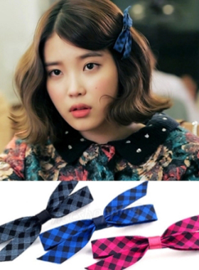 AngelRena韩国进口发饰正品漂亮男人IU蝴蝶结格子横夹发夹顶夹G1