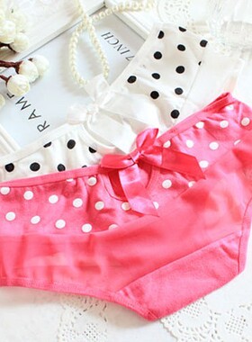 日单蕾丝网纱透明 性感低腰女士纯棉内裤 少女蝴蝶结圆点三角裤