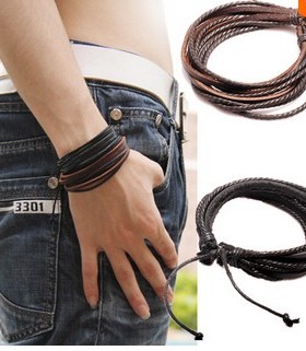 多层韩版时尚风编织皮手链包邮