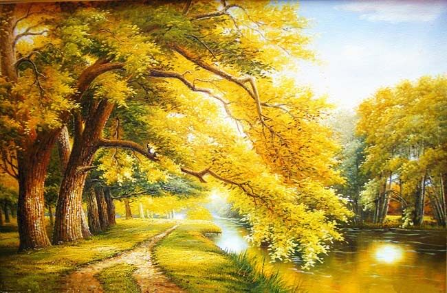 苏绣diy套件初学 油画风景 秋天黄树林 60*40 手工刺绣画