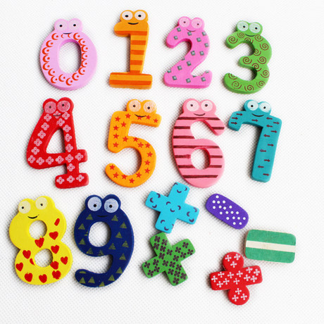 婴儿童早教数字贴有符号6CM宝宝卡通大号木质冰箱贴卡通磁贴玩具