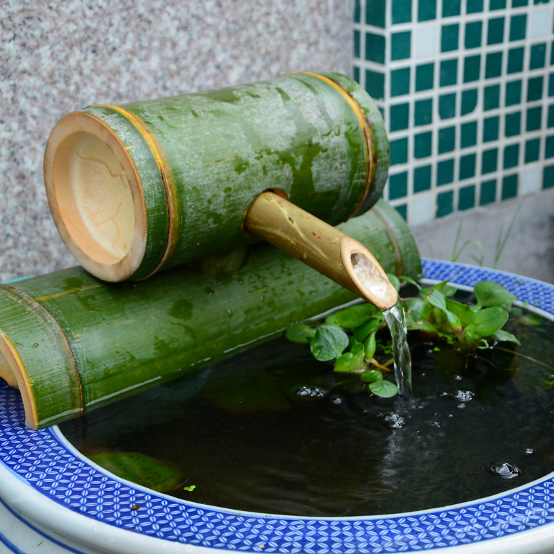 竹制鱼缸流水器 庭院流水摆件竹滴水 组合园林流水器加湿器