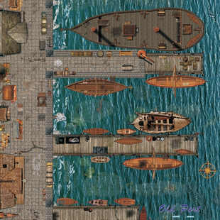 龙与地下城 老港口场景 跑团地图 可擦写棋盘GM角色冒险TRPG道具