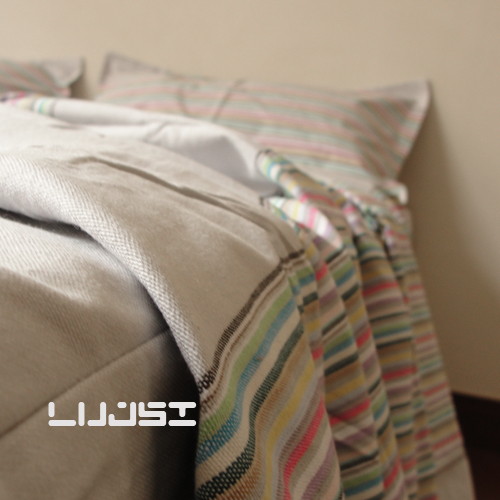 鲁居士 纯手工老粗布四件套 纯棉浅灰 包邮 床单家纺 正品