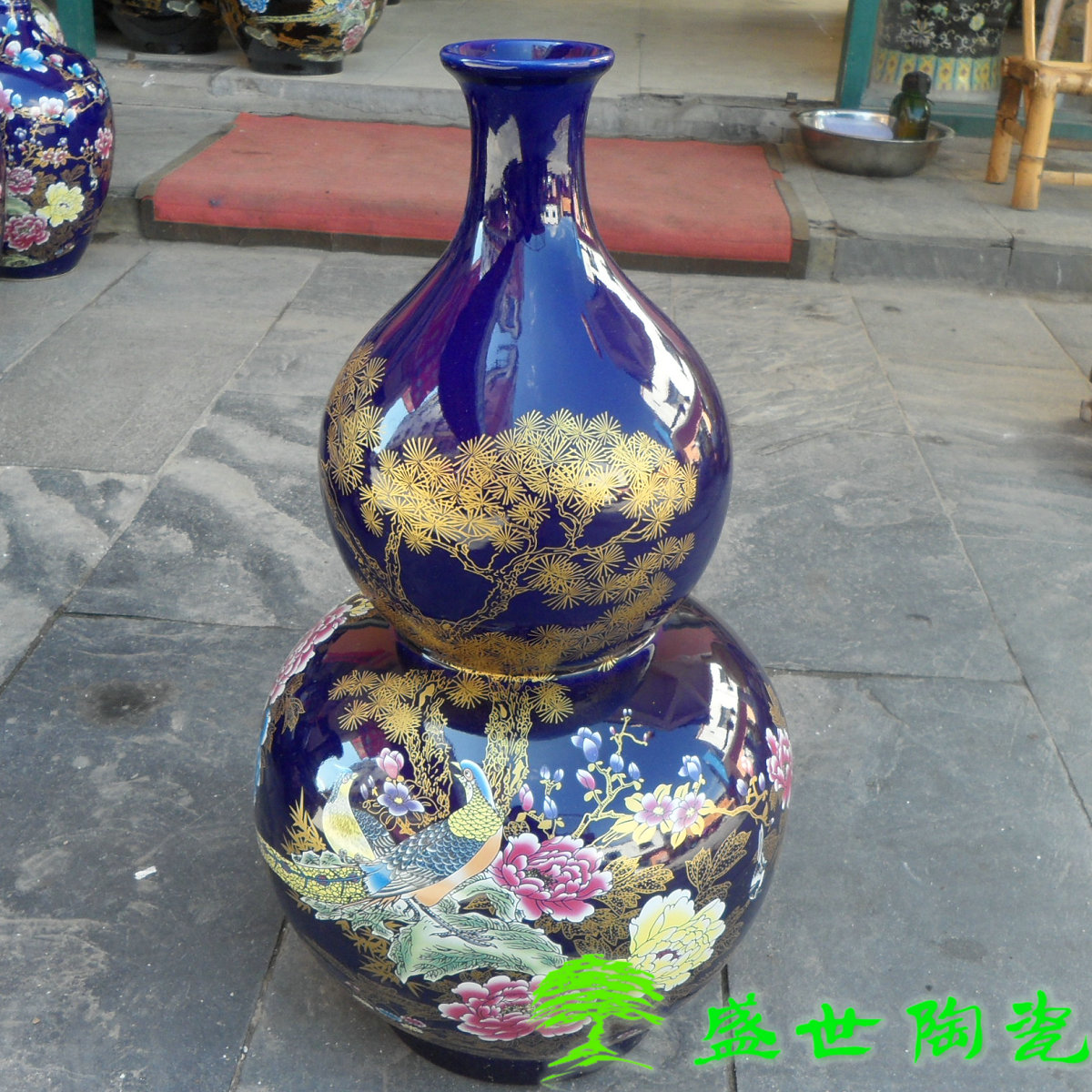 景德镇现代中式风深蓝色落地花瓶