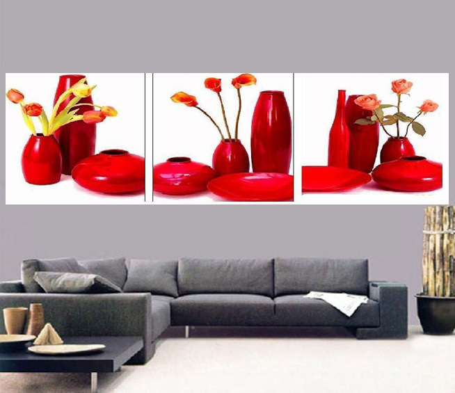 超清晰彩色十字绣重绘图纸/源文件  三联画 艳丽花瓶