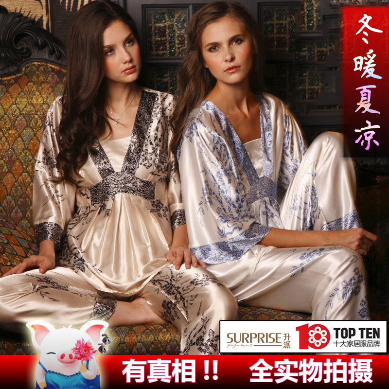 升派(65%桑蠶絲)女士7分袖長褲套裝真絲睡衣家居服七正品包郵