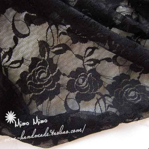 服装批发布料 黑色刺绣镂空玫瑰花纹蕾丝面料 衣服披肩短裙半身裙