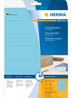 HERMA 5060 豪玛牌A4-20张蓝色不干胶标签105x42.3mm