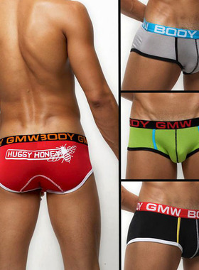 正品GMW新款男内裤 莫代尔三角裤低腰性感卡通内裤黑色灰色