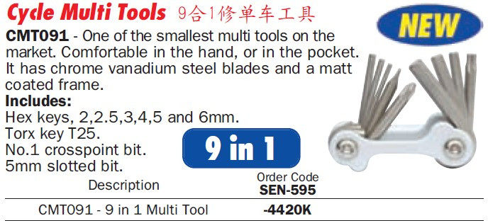 영국 상원 의원 9-IN-1 자전거 수리 도구 SEN-595-4420K 크롬웰 자전거 도구