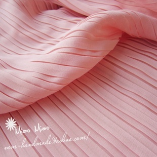 服装压褶布料 粉红色风琴百褶压皱薄纱雪纺面料 裙裤连衣裙 纯色