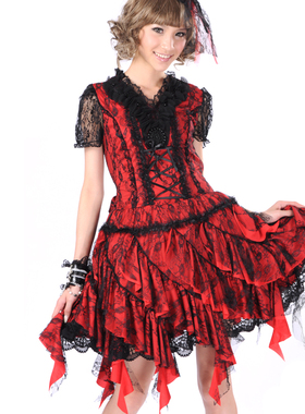 新款GLP新品洛丽塔不规则LOLITA公主系华丽连衣裙81096红色中裙