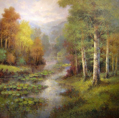 秋天的山林手工田园风景画客厅装饰画手绘油画欣美画店