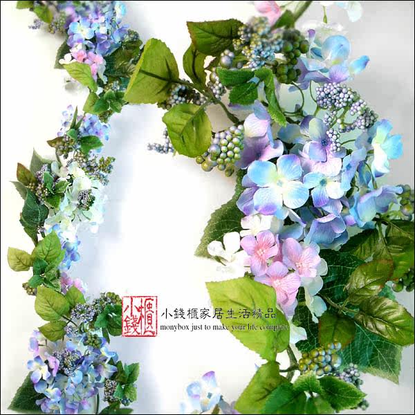 高度仿真 绣球+果子花藤 1.9米长花串花藤（可做花环）（紫）
