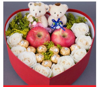 9朵白玫瑰2个苹果2只小熊生日爱情礼物圣诞节礼物同城鲜花速递
