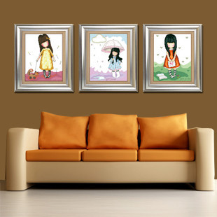 超清晰彩色十字绣重绘图纸/源文件 三联画 可爱BT女孩