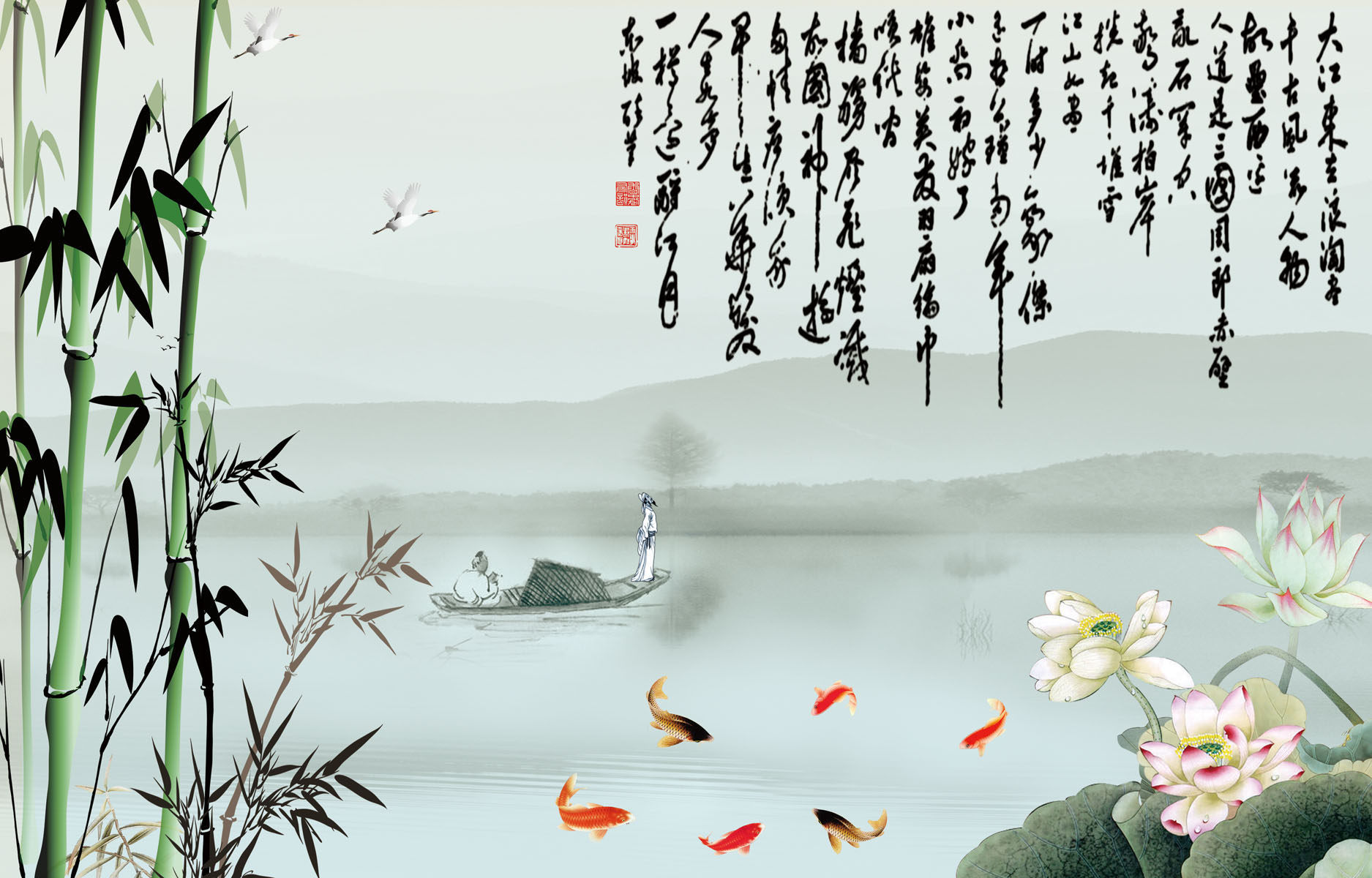 705海报印制海报展板写真喷绘贴纸素材908富贵图山水画家居挂图