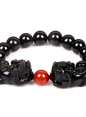 天然黑曜石转运珠红玛瑙貔貅手链