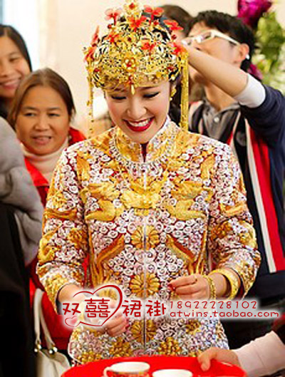 03 Golden Waist Flat angle Chinese bride All hand Double Happiness Dragon Phoenix Dress coat Red wedding dress leasein the Women's clothing/Boutique , Wedding/Cheongsam/Formal dress , Formal dress/Evening  category - from Buy2taobao.com to provide professional Taobao agent buy service