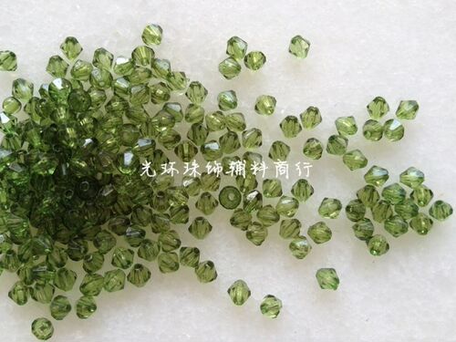 DIY饰品绿色菱形珠 4mm深绿色双尖亚克力珠 服装鞋帽手袋辅料