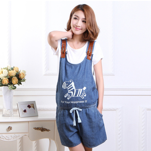 慈颜 夏季孕妇裤五分牛仔背带裤 夏款图案孕妇五分背带裤WML935