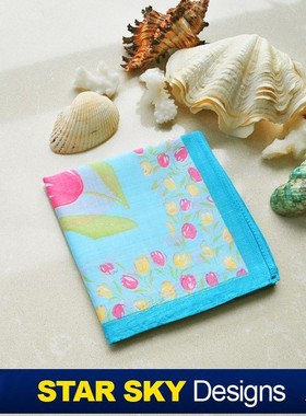 星曌●秋冬季韩版时尚棉质女士手帕金丝手绢汗巾SP5328蓝郁金香