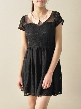 2025女装夏装精致修身显瘦蕾丝镂空气质洋气蕾丝连衣裙短袖连衣裙