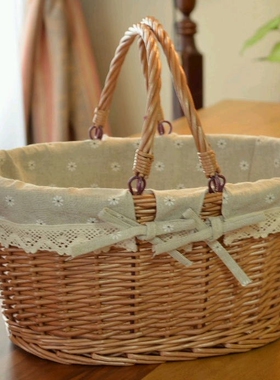 ZAKKA原色食品篮子车篮竹篮柳编收纳 野餐篮购物篮鸡蛋筐手提藤篮