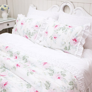韩国进口大玫瑰花朵浪漫田园风白色多层木耳装饰荷叶边四件套床品