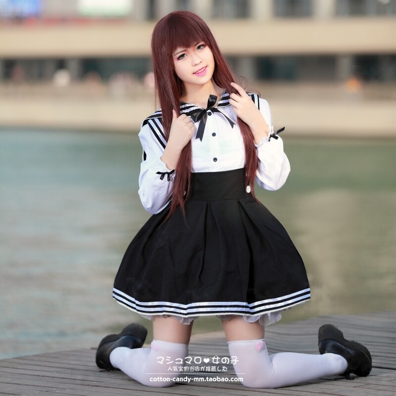 特价 复古水手服lolita日系超萌高腰背带学生装短裙Cosplay服装