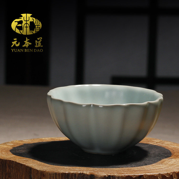 元本道汝窑菱瓣杯 汝瓷正品开片茶杯子特价陶瓷功夫茶具60ML 包邮