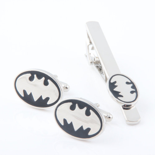 优质领带夹、袖扣套装 男士Stickpin Superhero系列 银黑蝙蝠套装