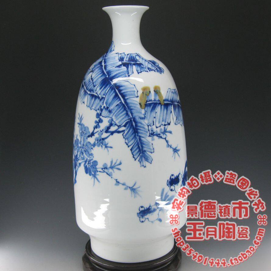景德镇陶瓷 摆件 能胜作品 花鸟 焦荫惊梦 青花瓷器花瓶 工艺品